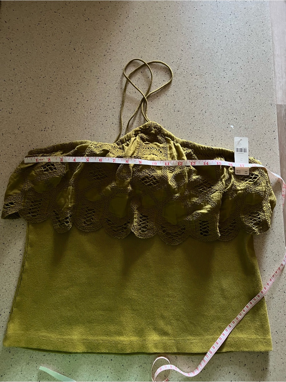 Anthropologie Crochet Cotton Lace-Trim halter top Olive Green XL - Picture 10 of 11